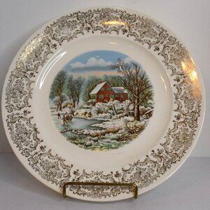 Currier & Ives Homestead in the Winter 22 K Gold Fillagree 10" Collector Plate!